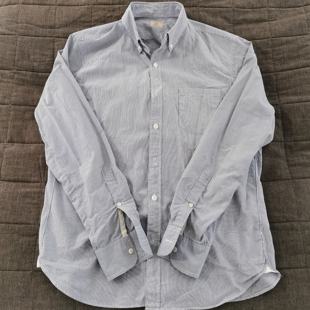 J. Crew medium blue and white striped button down shirt